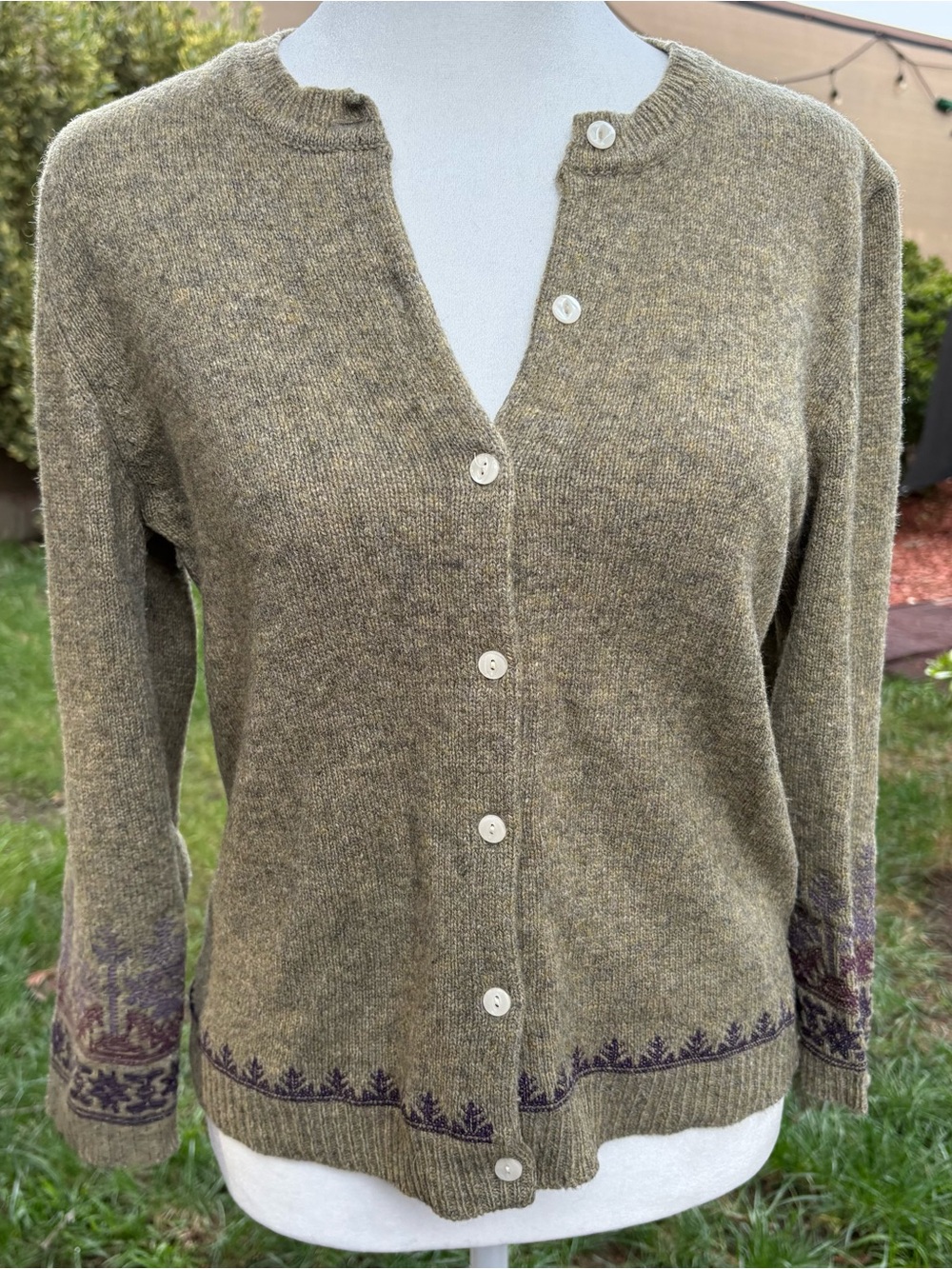 Abercrombie & Fitch Fair Isle Lambswool Cardigan Olive Green Medium